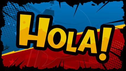 hola ! — colorful comic-style banner, background, template — vector illustration © KR Studio