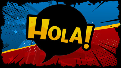 hola ! — colorful comic-style banner, background, template — vector illustration © KR Studio