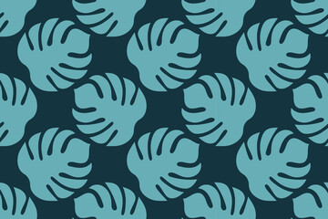 Seamless tropical monstera leaf pattern on dark background. Bold minimal design perfect for textiles, wallpaper, and summer-themed prints.

