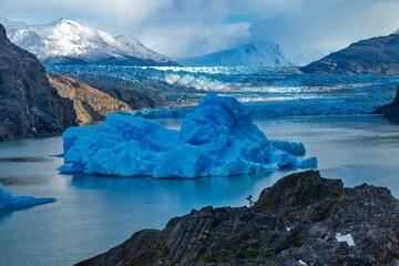 deep blue glacier ice of glacier in torres del paine national park