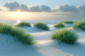 Whispers of the Shore: Beach Grasses on Serene Sands