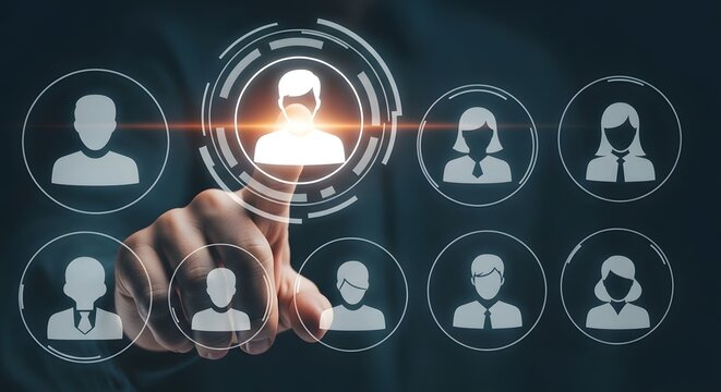 A digital touch, an ideal candidate highlighted with an innovative technology in the futuristic representation. This striking image visually encapsulates the essence of selection.