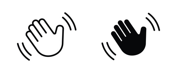 Waving hand icons. Hand gesture as a symbol of hi, hello, or bye. Transparent PNG and vector illustration.