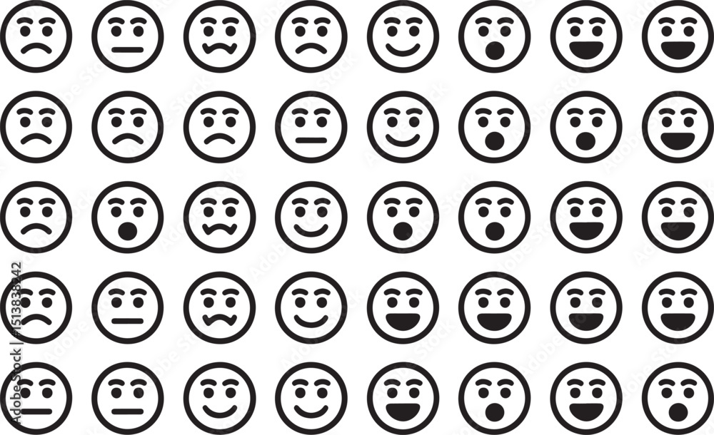 Poster feedback faces emoticon set rating satisfaction scale icons for customer surveys and user experience