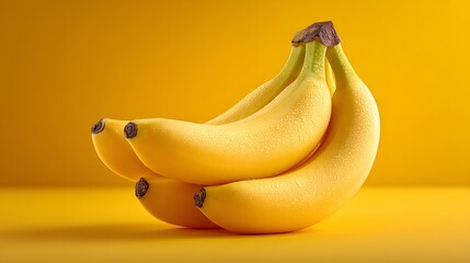 Fresh and Ripe Organic Bananas Displayed on Vibrant Yellow Background