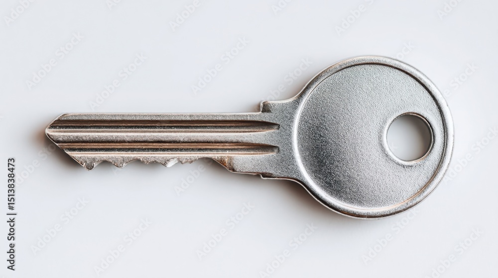 Poster single key isolated on a clean white background symbolizing security and access to important milesto