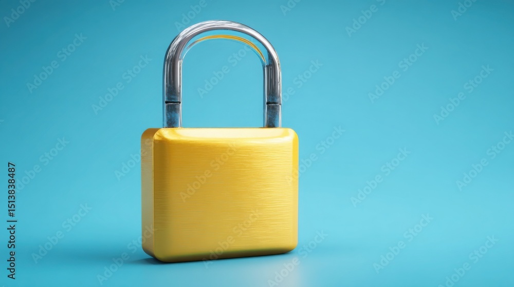 Poster bright yellow padlock isolated on white background symbolizing security and protection against unaut