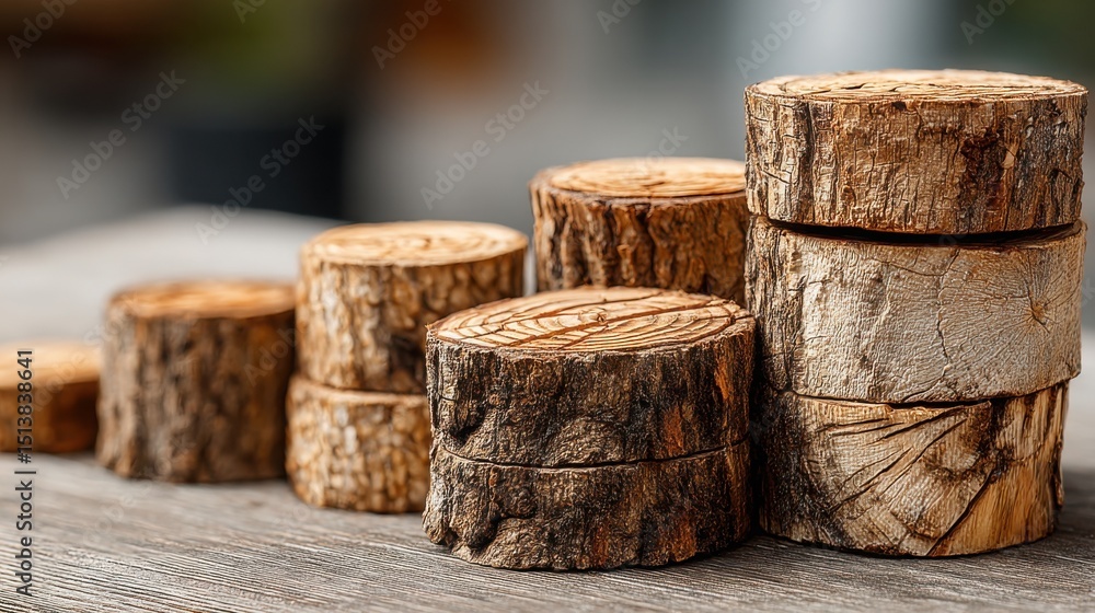 Poster a neatly arranged pile of wood logs representing the capture of trends in output and performance in 