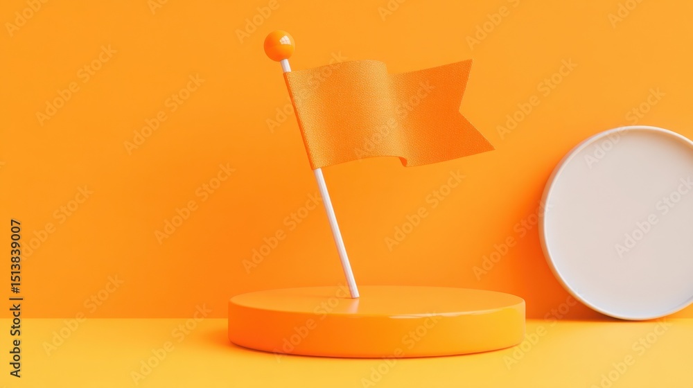 Poster bright yellow flag positioned on a yellow surface indicating a blocked item in a conceptual task wit