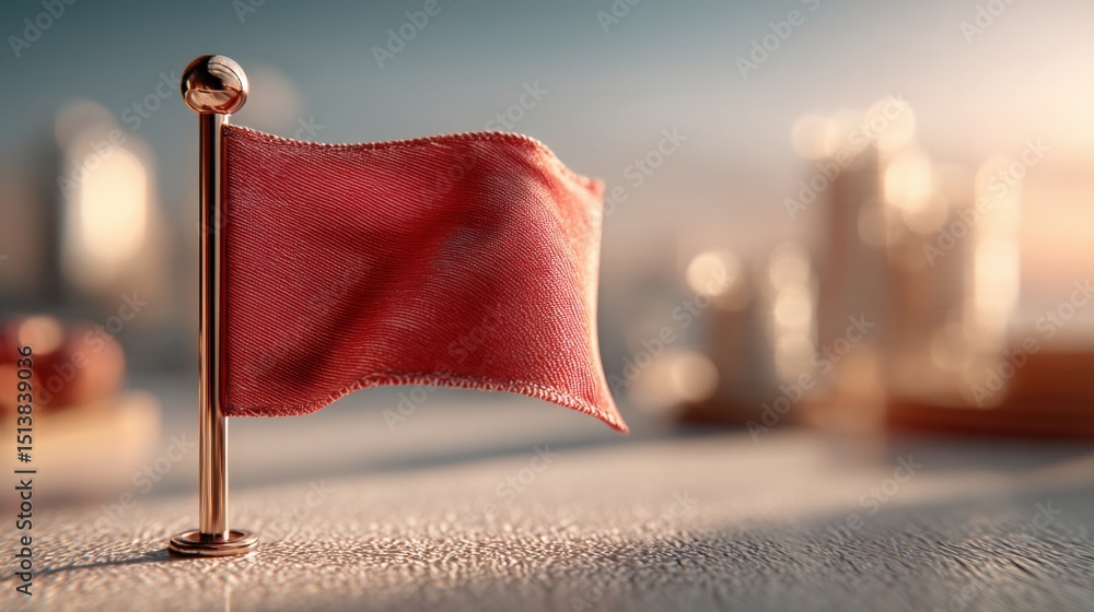 Poster red flag displayed on a table indicating a mark for review in the context of validation and conceptu