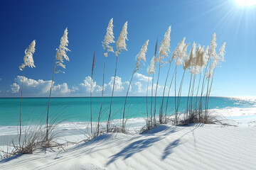 Whispers of the Shore: Beach Grasses on Serene Sands