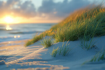 Whispers of the Shore: Beach Grasses on Serene Sands