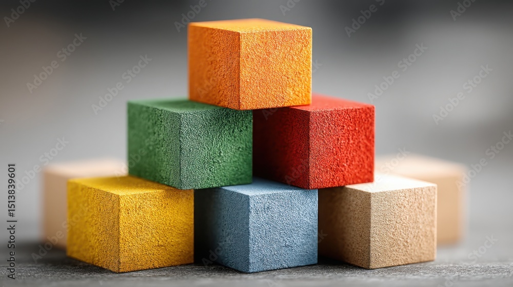 Poster a stack of colorful blocks representing modular finance planning and innovative approaches to capita