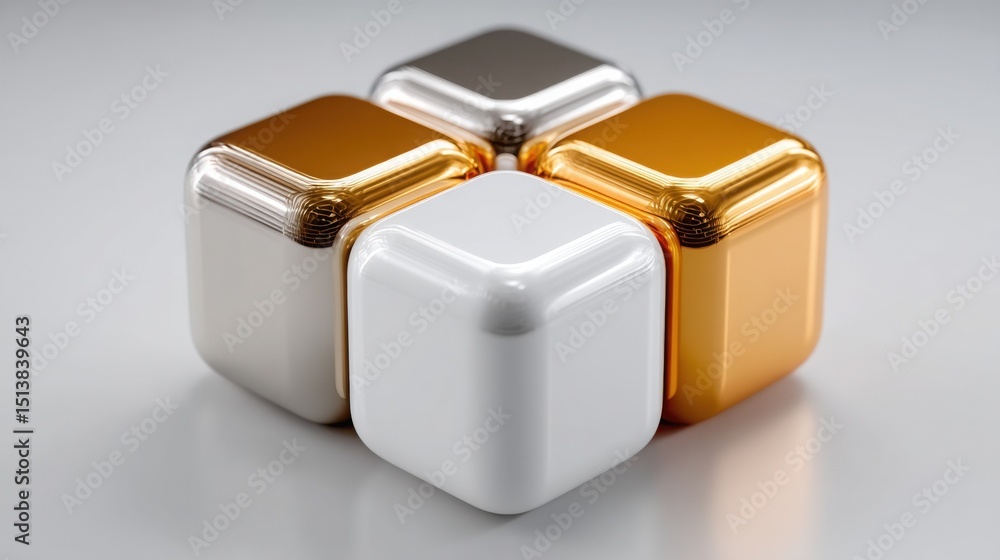 Poster elegant white and gold cube symbolizing modular finance planning and innovative block-based capital 