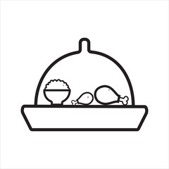 Simple food logo with rice and chicken drumsticks under a serving dome, representing a meal or food service.