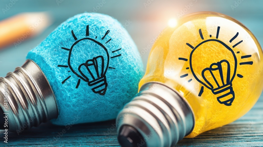 Poster pair of light bulbs featuring the words light bulb representing aligned idea blocks in modular think