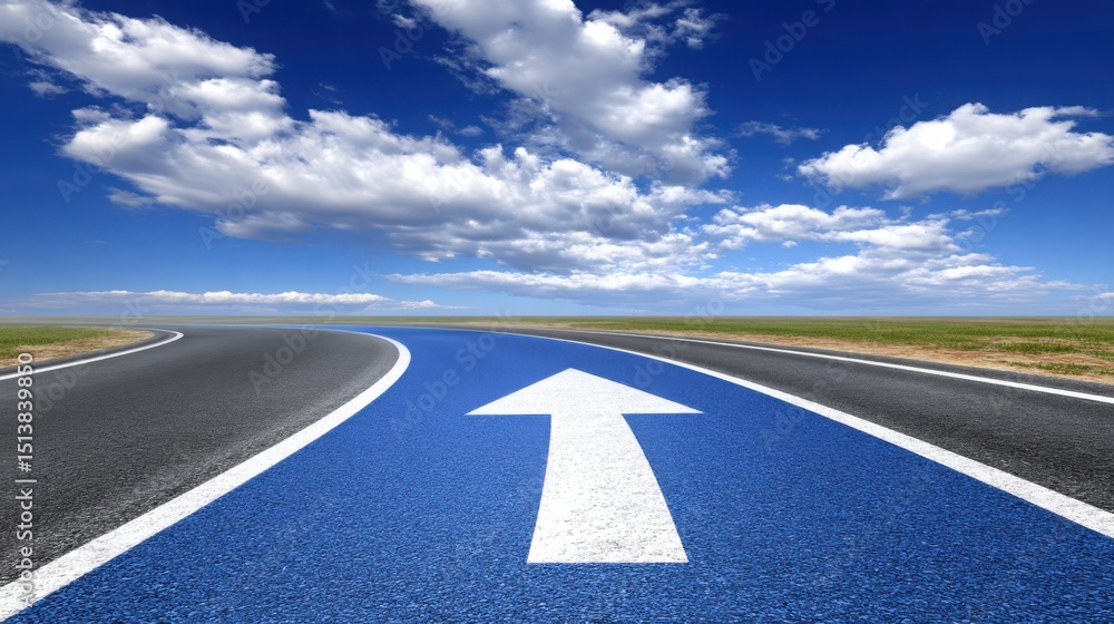 Aufkleber open road with a white arrow painted on it symbolizing taking action despite uncertainty in move for
