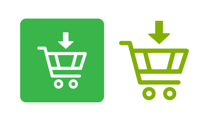 Add to cart icon set green and white shopping cart