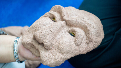 Masks from paper, wood glue and sawdust. Eco friendly and recycle handy craft.