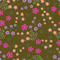 Seamless pattern of beautiful little flowers and plants