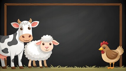 Group of farm animals on a black background 