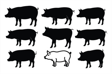 SET of pigs silhouette vector icon 