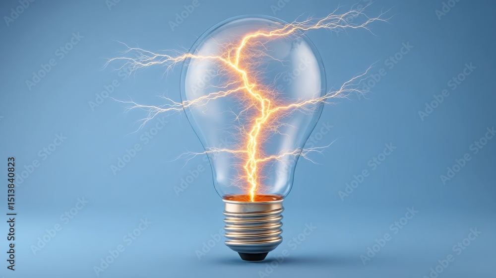 Poster light bulb surging with lightning symbolizing innovative ideas and ai-driven business concepts in a 