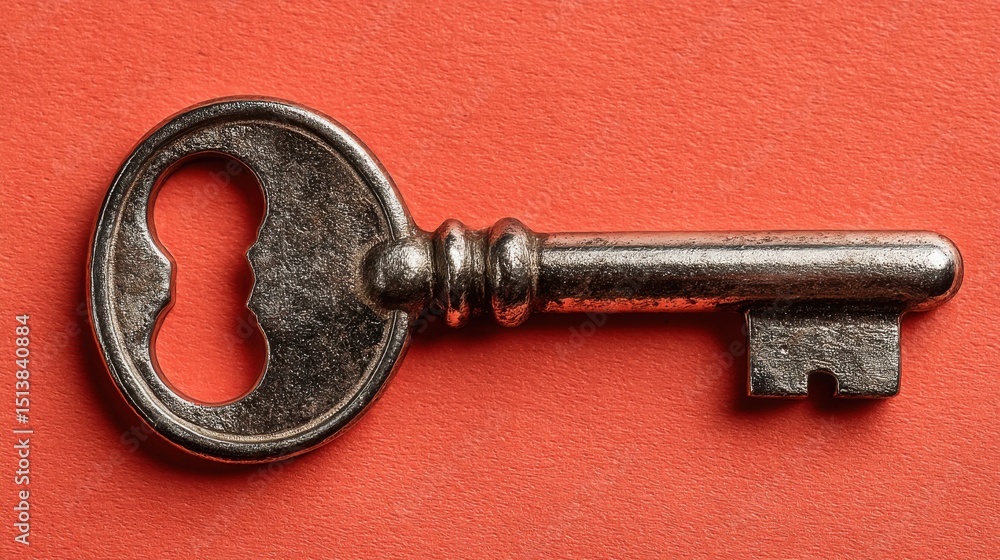 Poster a key resting on a vibrant red background symbolizing access and unlocking new opportunities in life