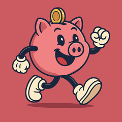 Happy Cartoon Piggy Bank Mascot Running