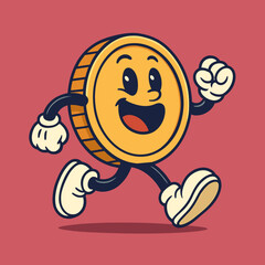 Happy Cartoon Coin Mascot Running