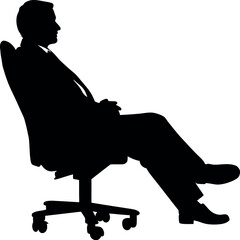 Silhouette of relaxed Man sitting on office chair. 