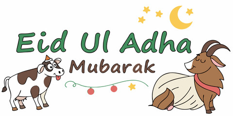 Naklejka premium Eid ul adha mubarak illustration with cow and goat