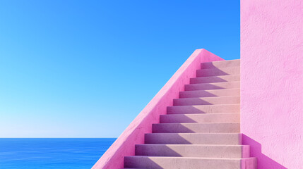 Pink Staircase against a Blue Sky