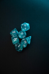 A set of polyhedral dice used for role playing games such as Dungeons & Dragons.	