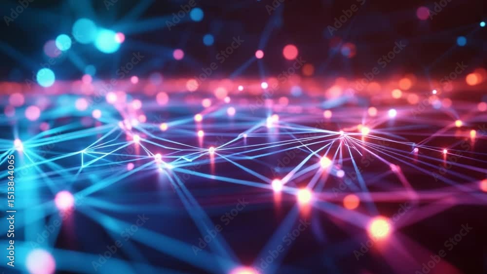 Aufkleber abstract network connection: digital nodes and glowing lines