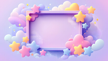 Pastel clouds stars frame background design