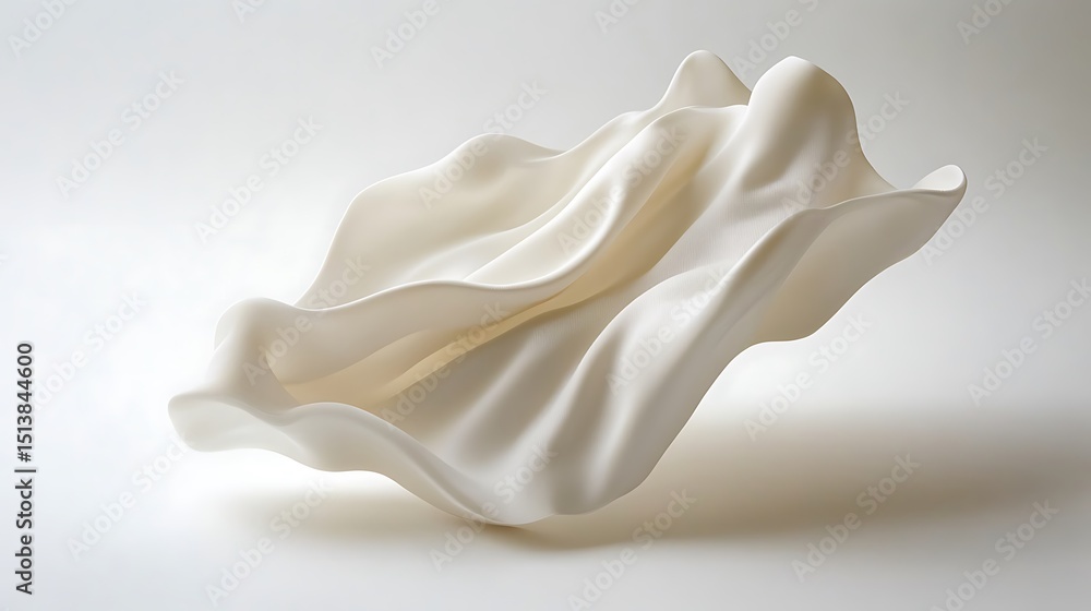 Poster elegant white fabric flowing gracefully, emphasizing softness and texture for backgrounds and design