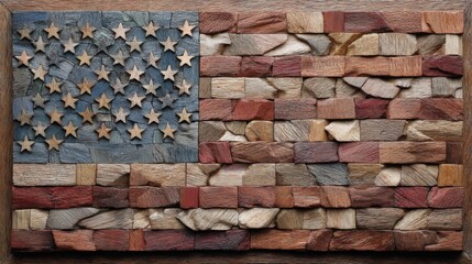 American Flag Depicted in Stone Brick Mosaic