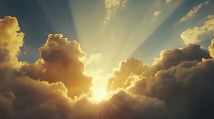 Golden sunlight piercing through clouds.