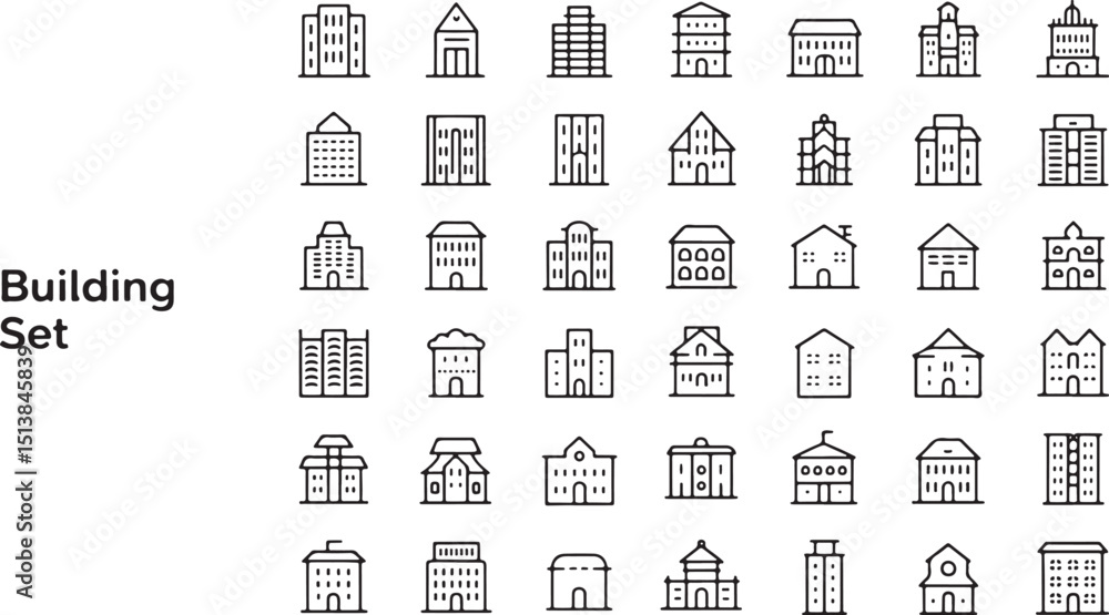 Aufkleber collection of diverse building icons for design projects and applications