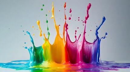 Colorful paint splashes in a vibrant rainbow pattern.