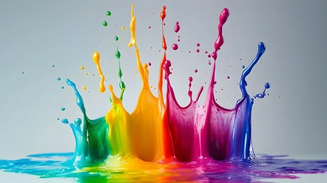 Colorful paint splashes in a vibrant rainbow pattern.