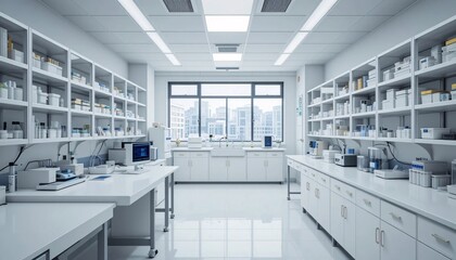 Modern Clean Lab Interior Science Research Facility Medical Equipment Bright Workspace