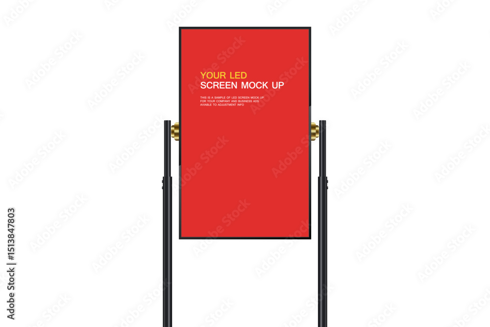 Poster The red LED Screen Mockup in 3D vector, illusstration. the Realistic LED screen on red background. The Illuminated lightbox with empty space for design