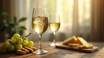 Chilled White Wine with Cheese, Grapes, and Crackers – National White Wine Day Celebration