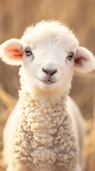 Fototapeta premium cute baby lamb in the farm field
