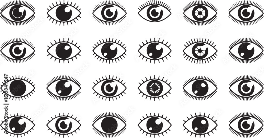 Poster high quality eye icon set featuring a single design element utilizing cmyk grayscale and rgb color m