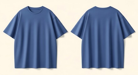 Blue Oversized Plain T-Shirt Mockup, Front and Back Views, Isolated on Cream Background, AI-Generated Image