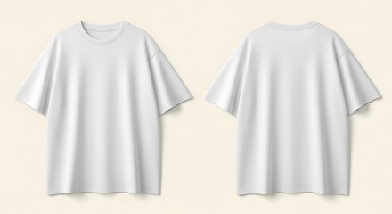 White Oversized Plain T-Shirt Mockup, Front and Back Views, Isolated on Cream Background, AI-Generated Image