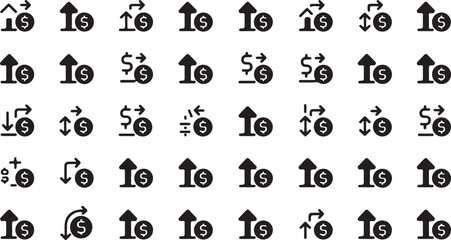 High resolution graphic set featuring dollar increase and decrease symbols